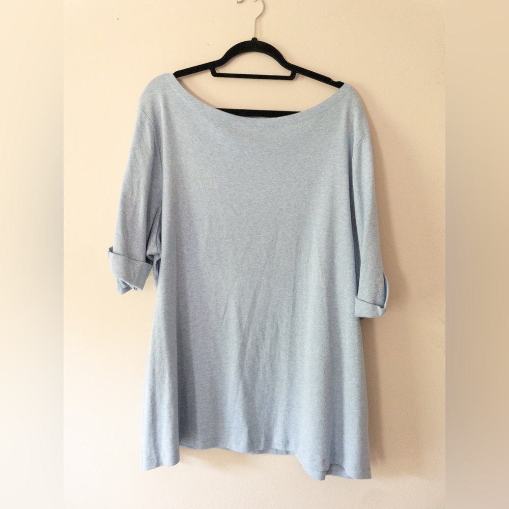 Karen Scott Light Blue Half Sleeve Top Boat Neck Casual  3X